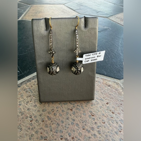 Elegant 14kt. Yellow Gold & Sterling Silver Diamond Dangle Earrings - Picture 2 of 12